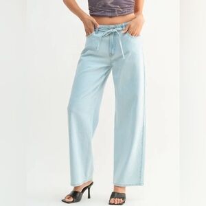 Just Black Light Denim Drawstring Wide-Leg Pants